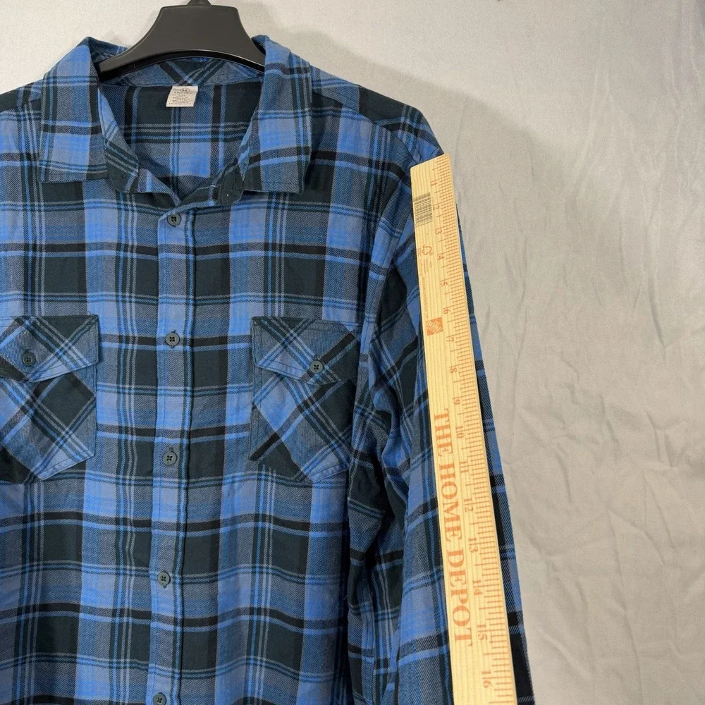 Hurley Long‎ Sleeve Button Shirt Men's Size 2XL Blue Plaid Flannel Cotton Blend